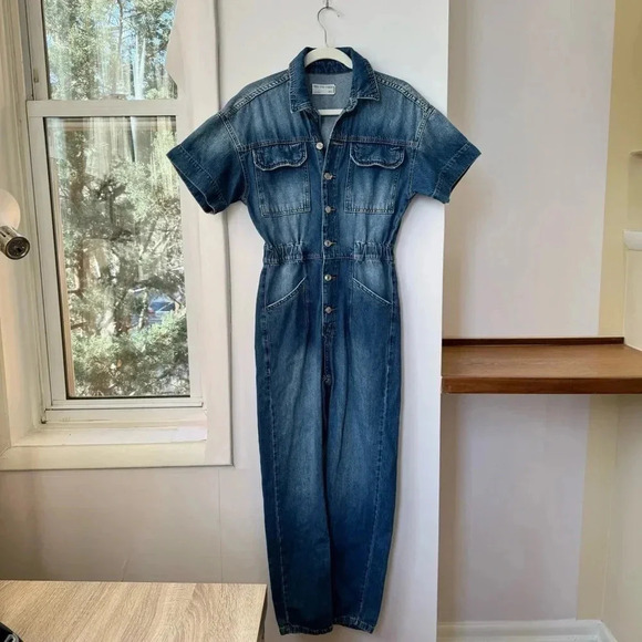 New Free People Marci Coveralls Denim Jumpsuit Blue Utility One Piece XS - Picture 5 of 13
